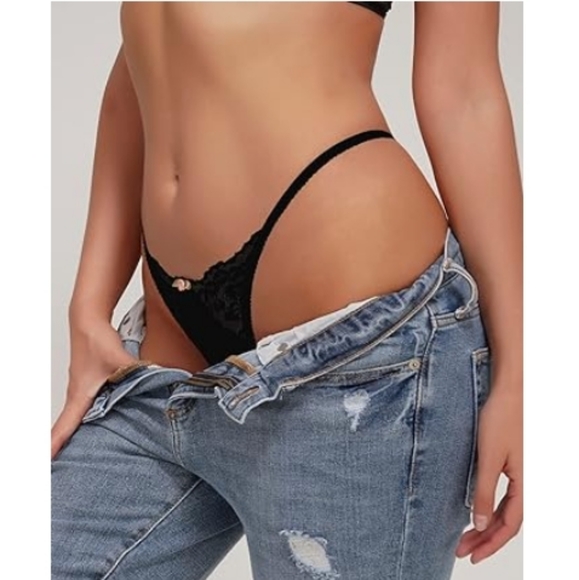 Women's Glitter Lace Low Rise Thongs Underwear Panty Solid Black Lace - Picture 3 of 6